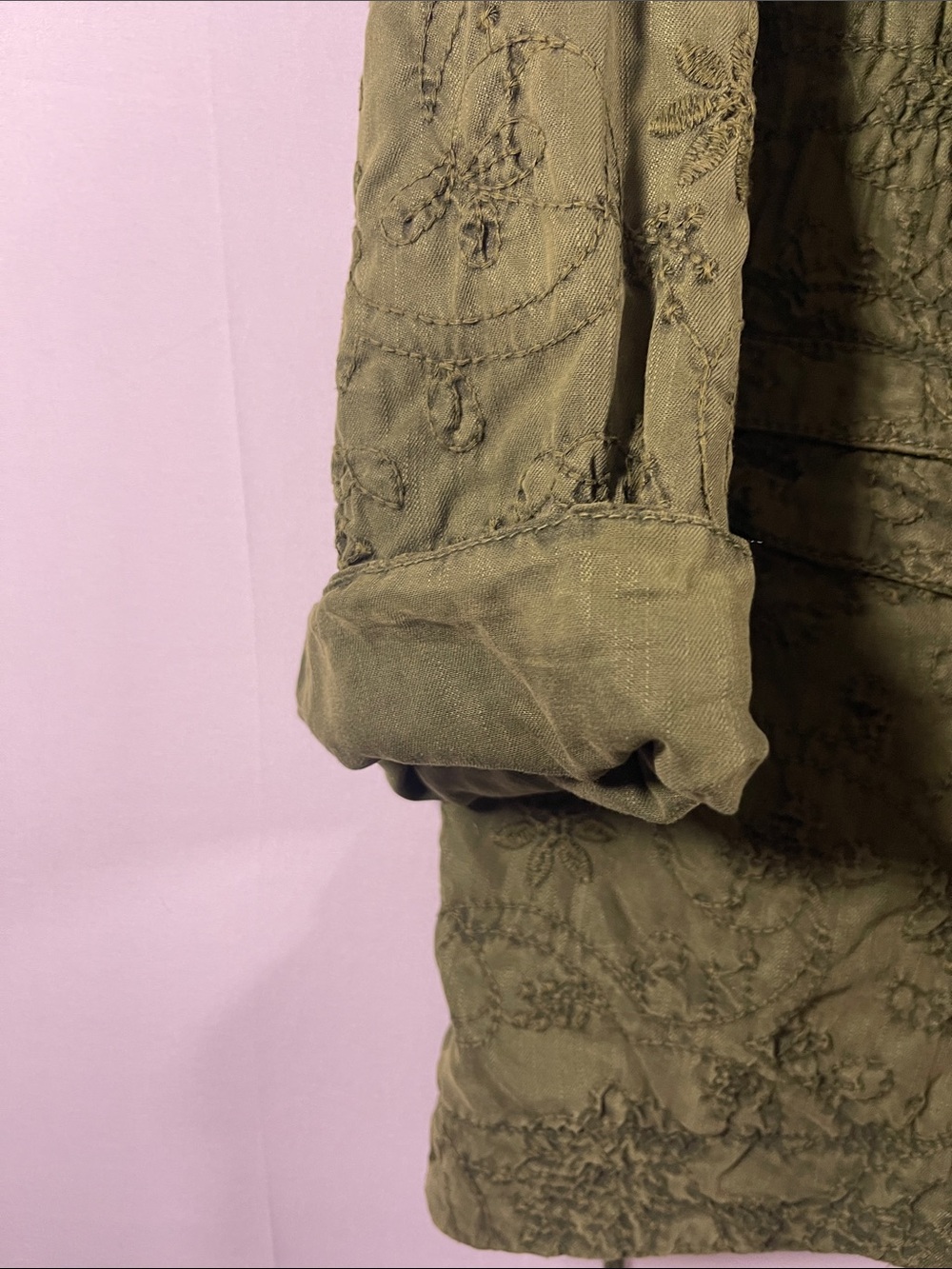 Alice + Olivia Olive Green Embroidered Hooded Cinch Waist Jacket Size M - Picture 16 of 16